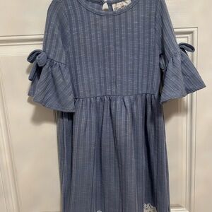 Rare Editions Blue Girls Dress Size 5 – Flutter Sleeves, Lace Hem, Knit Texture